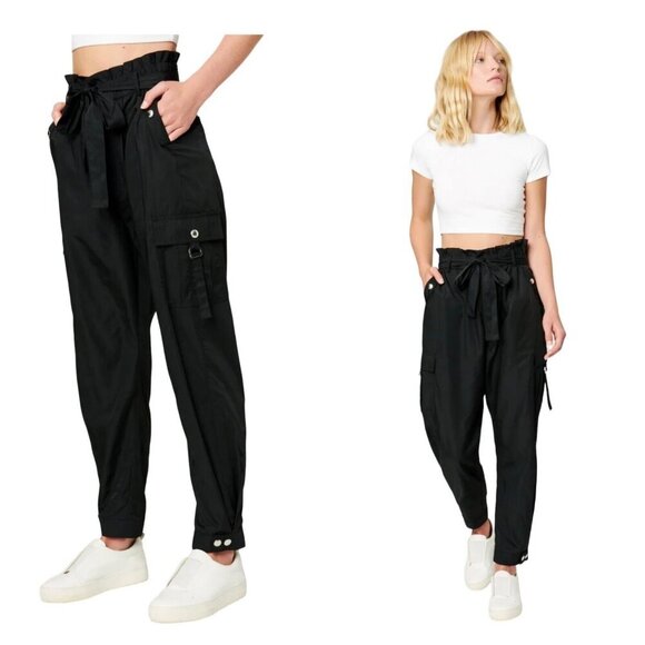 Blank‎ NYC Womens Size 26 Time Machine Black Nylon Paper Bag Pants Self Belt NWT - Picture 1 of 6
